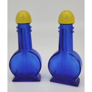 Vintage Cobalt Blue With Yellow Tops Banjo Guitar Glass Salt & Pepper Shakers